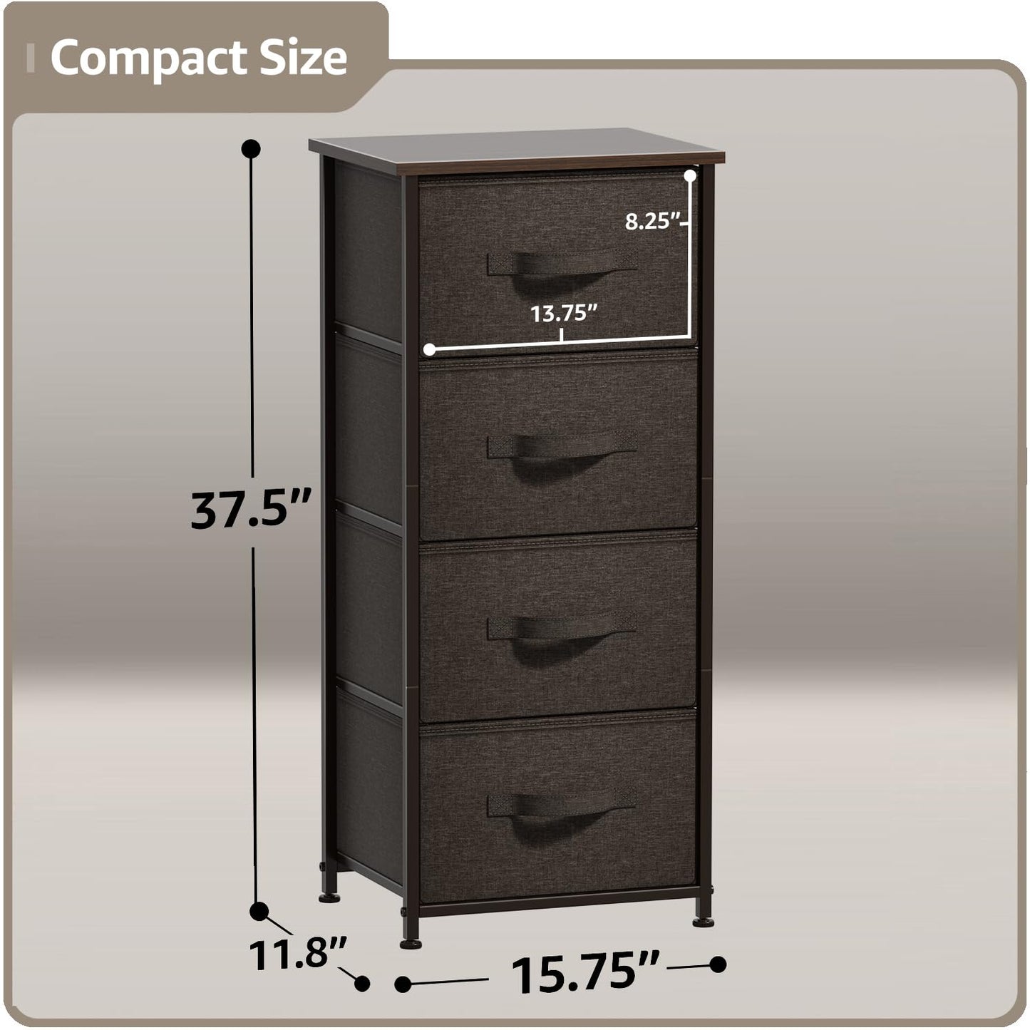 Sorbus Nightstand with 4 Drawers - Bedside Furniture & Night Stand End Table Dresser with Steel Frame, Wood Top, Easy Pull Fabric Bins for Home, Bedroom Accessories, Office & Dorm