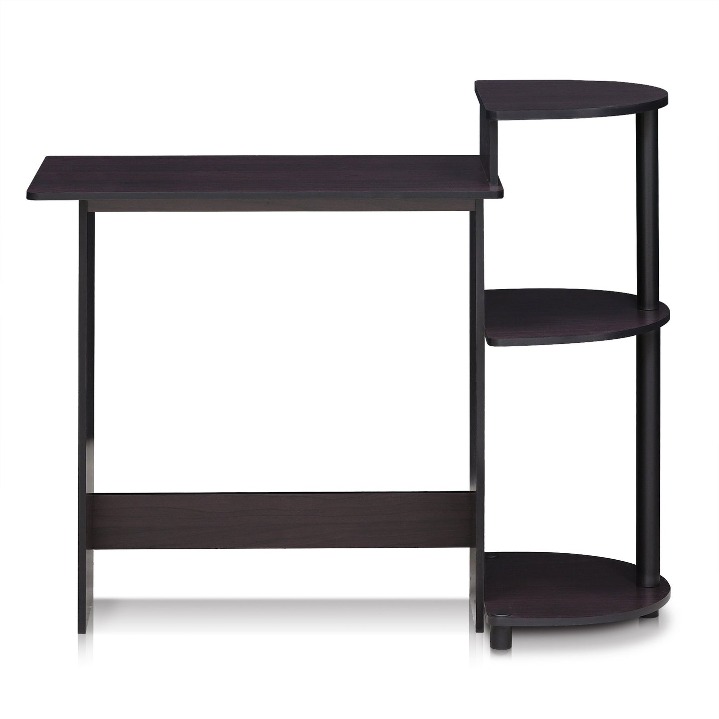 Furinno Compact 29-Inch Brown Computer Desk, Office Desk with 3 Side Shelves, Rectangular Home Office Desk, Gaming Desk for Home Office, Bedroom, Study Room, Dark Mocha