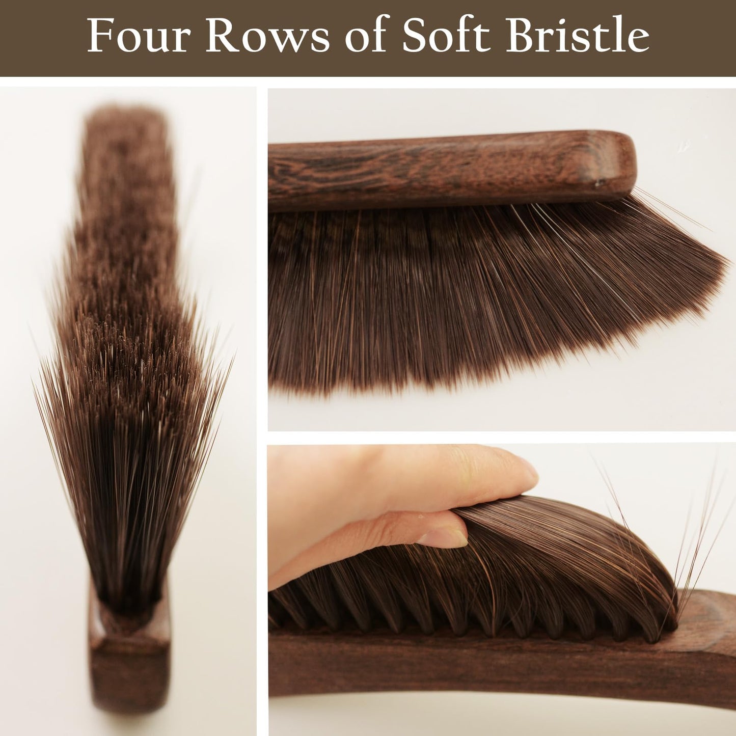 1 Pieces Woooden Hand Whisk Broom Dust Brush with Curved Wood Handle Soft Bristle Bench Brush Household Cleaning Brush for Counter Bed Sofa Car Fireplace Clothes (Coffee-Carved Handle)