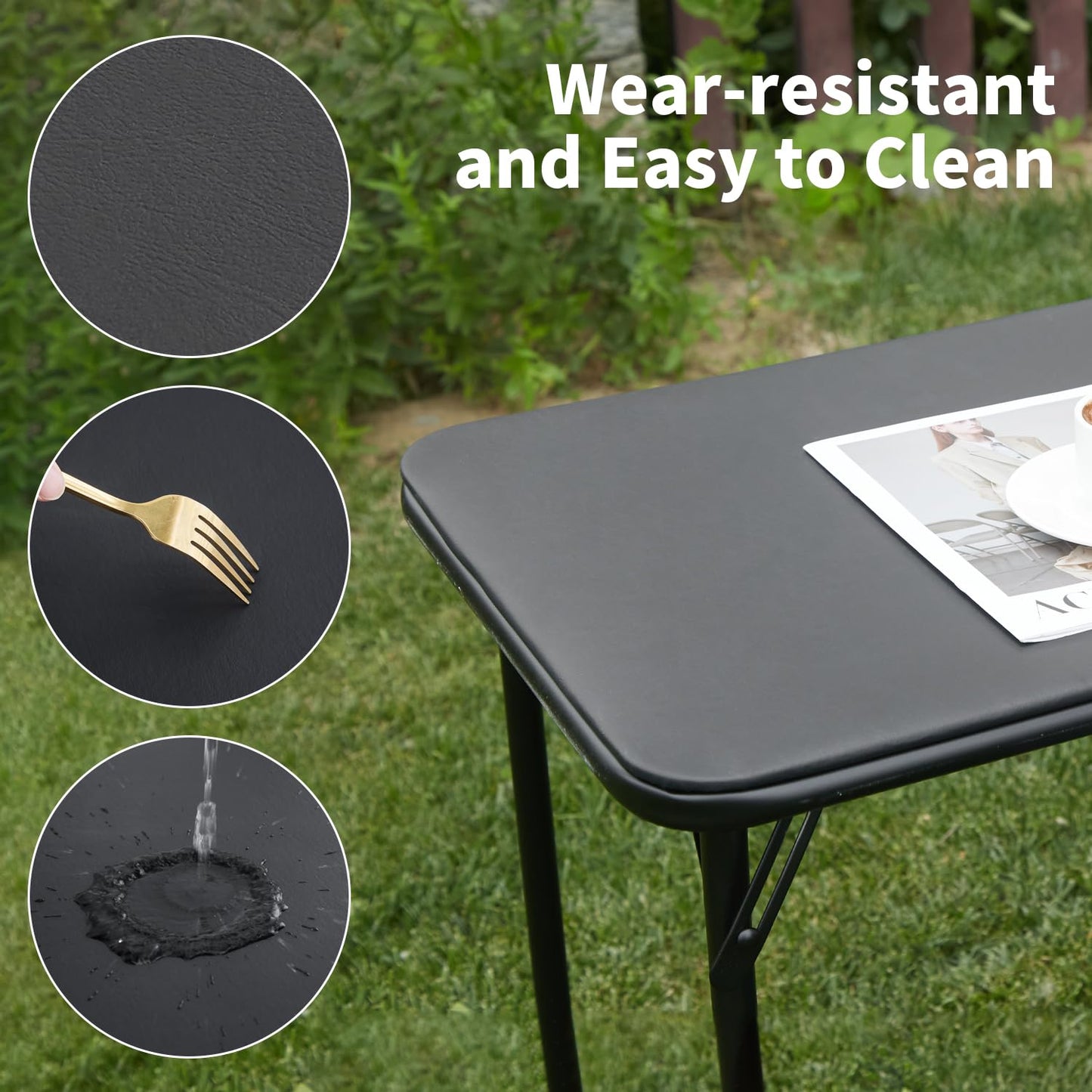 KAIHAOWIN Metal Folding Table, Small Foldable Desk with Vinyl Top, Powder-Coated Steel Legs, Compact Lightweight PortableTable for Craft/Dinner/Writing-No Assembly Require