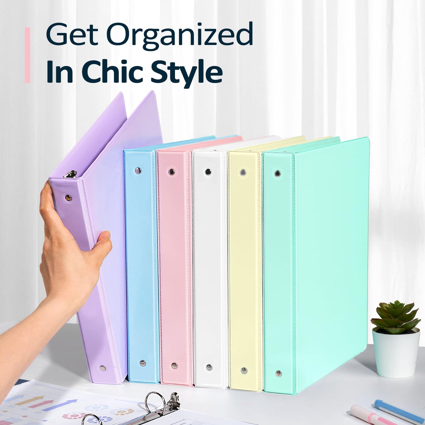 4 Pack Extra Durable 3 Ring Binders 2 Inch, Sooez 2” Three Ring Binder, Eco-Friendly & PVC Free, Customizable Clear View Cover for Letter Size 8.5 x 11 Paper, Pastels School Office Supplies for Girl