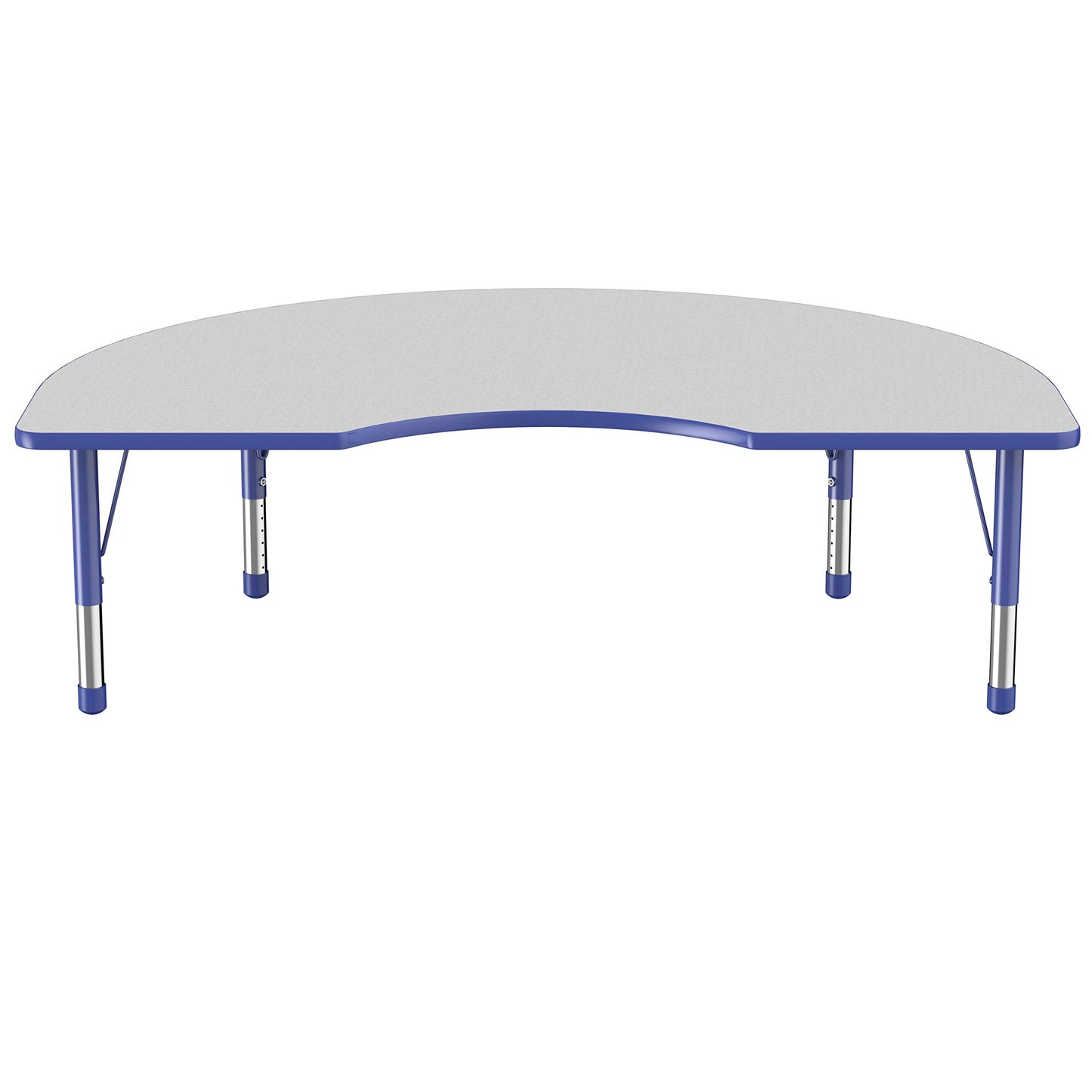 FDP Kidney Activity School and Classroom Kids Table (48 x 72 inch), Chunky Toddler Legs for Collaborative Seating Environments, Adjustable Height 15-24 inches - Gray Top and Blue Edge
