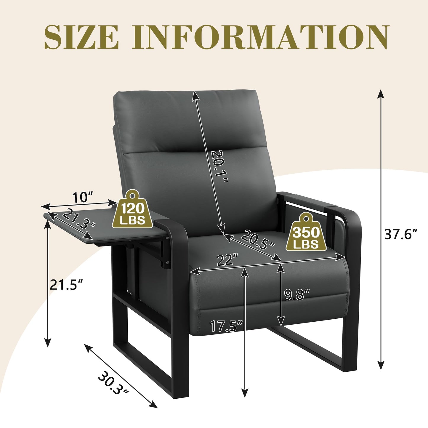 Apeaka Modern Faux Leather Accent Chair Upholstered Armchair with Side Table for Bedroom Living Room Chairs Office Chair Grey Leisure Chair