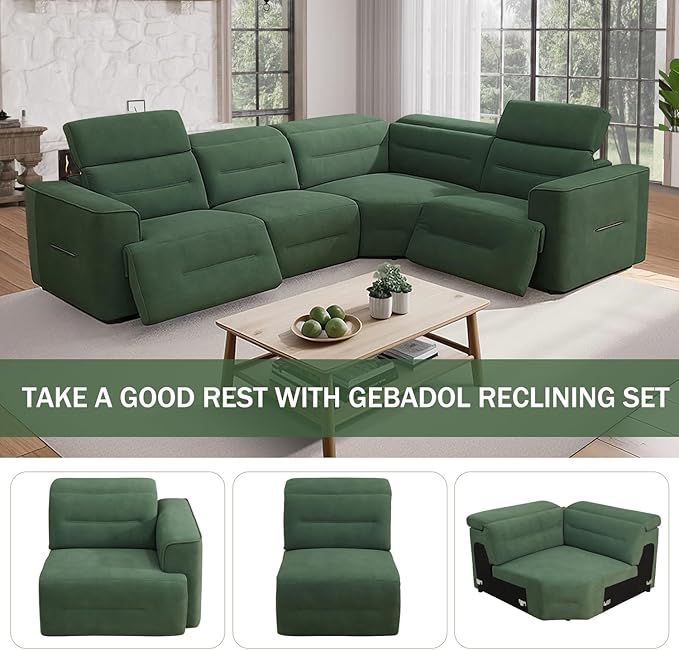Power Recliner Sectional Sofa, L-Shaped Living Room Furniture Set, Reclining