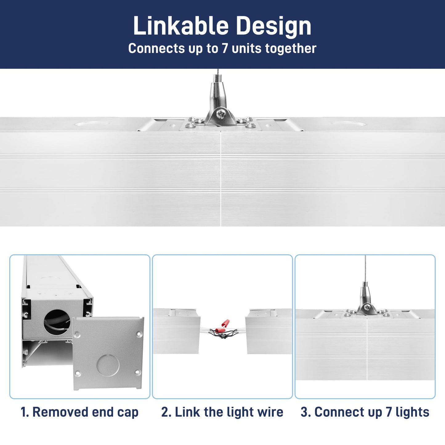 Hykolity 4FT LED Architectural Suspended Linear Channel Light Linkable, 23/32/40W 3000K/4000K/5000K CCT Selectable, Dimmable Office Lighting Fixture for Commercial Places, 4600lm, ETL, 4 Pack - Silver