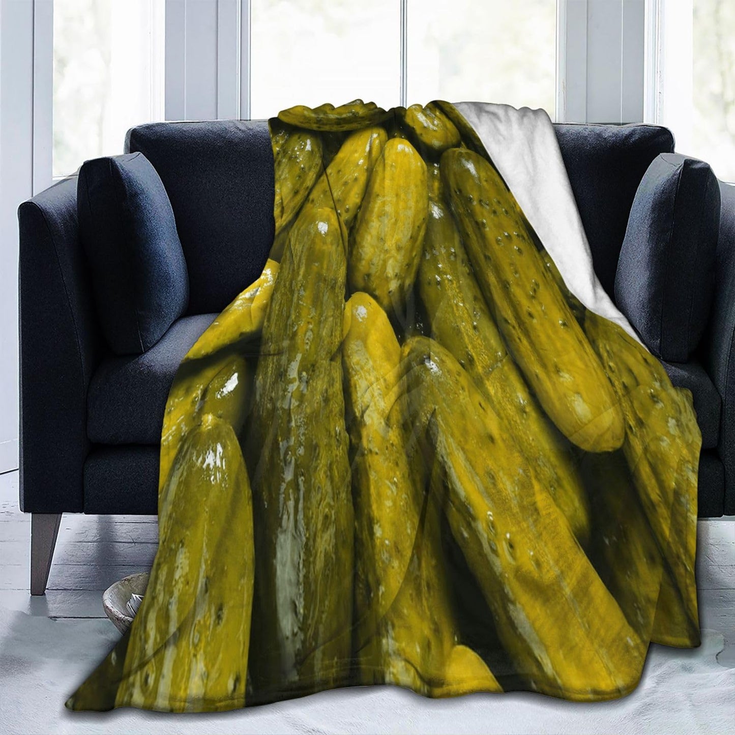 Foodie Whole Pickles Pickle Print Throw Blanket 50"X40" Lightweight Flannel Throws Blankets for Couch Bed Sofa Living Room Bedroom Home Decor,Soft Cozy Fluffy Fuzzy Plush Blanket for All Season
