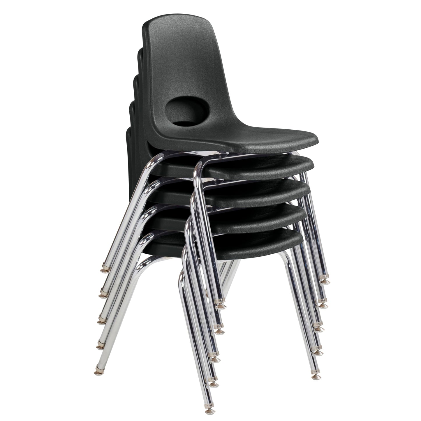 FDP 18" School Stack Chair, Stacking Student Seat with Chromed Steel Legs and Nylon Swivel Glides For In-Home Learning, Classroom or Office - Black (5-Pack), 10371-BK