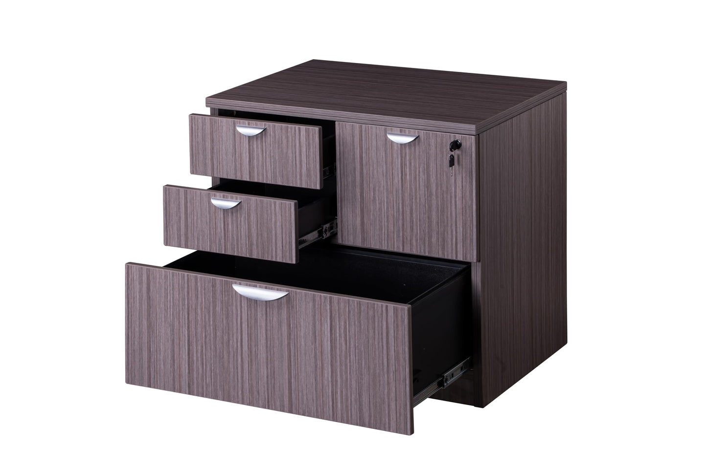 Boss Office Products 71 Inch Executive Office Suite with 2 File Storage Pedestals, Credenza and 4 Door Hutch, Driftwood