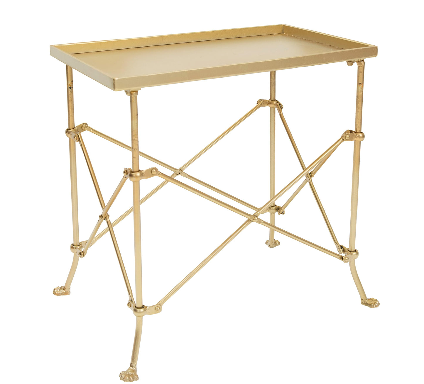 Creative Co-Op Vintage Rectangular Metal End Table with Claw Feet, Gold