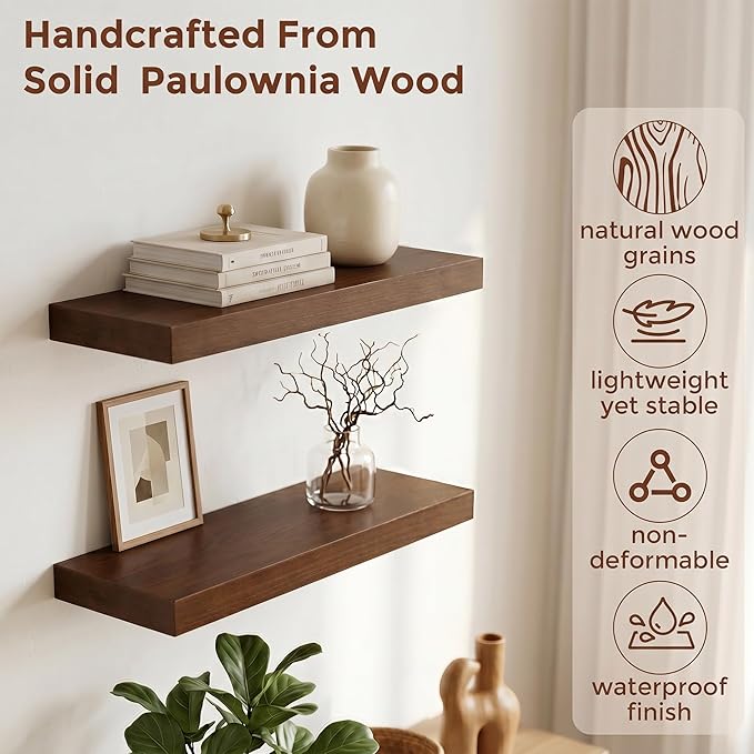 fuqing 20 Inch Floating Shelves | 6.7 Inch Deep Dark Wood Floating Shelves