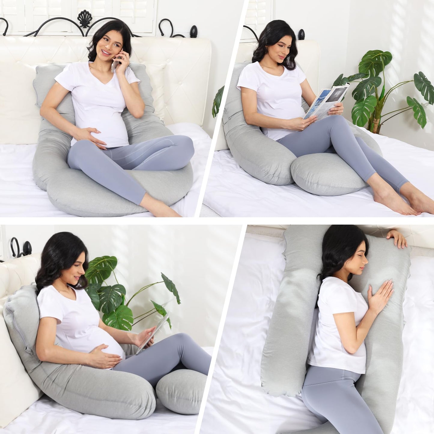 EZMOM Pregnancy Pillow for Sleeping, Soft 57“ Full Body Maternity Pillow, U Shaped with Removable Washable Cover, Support for Back, Belly, Leg, Hip, Neck & Shoulder (Cooling Grey)