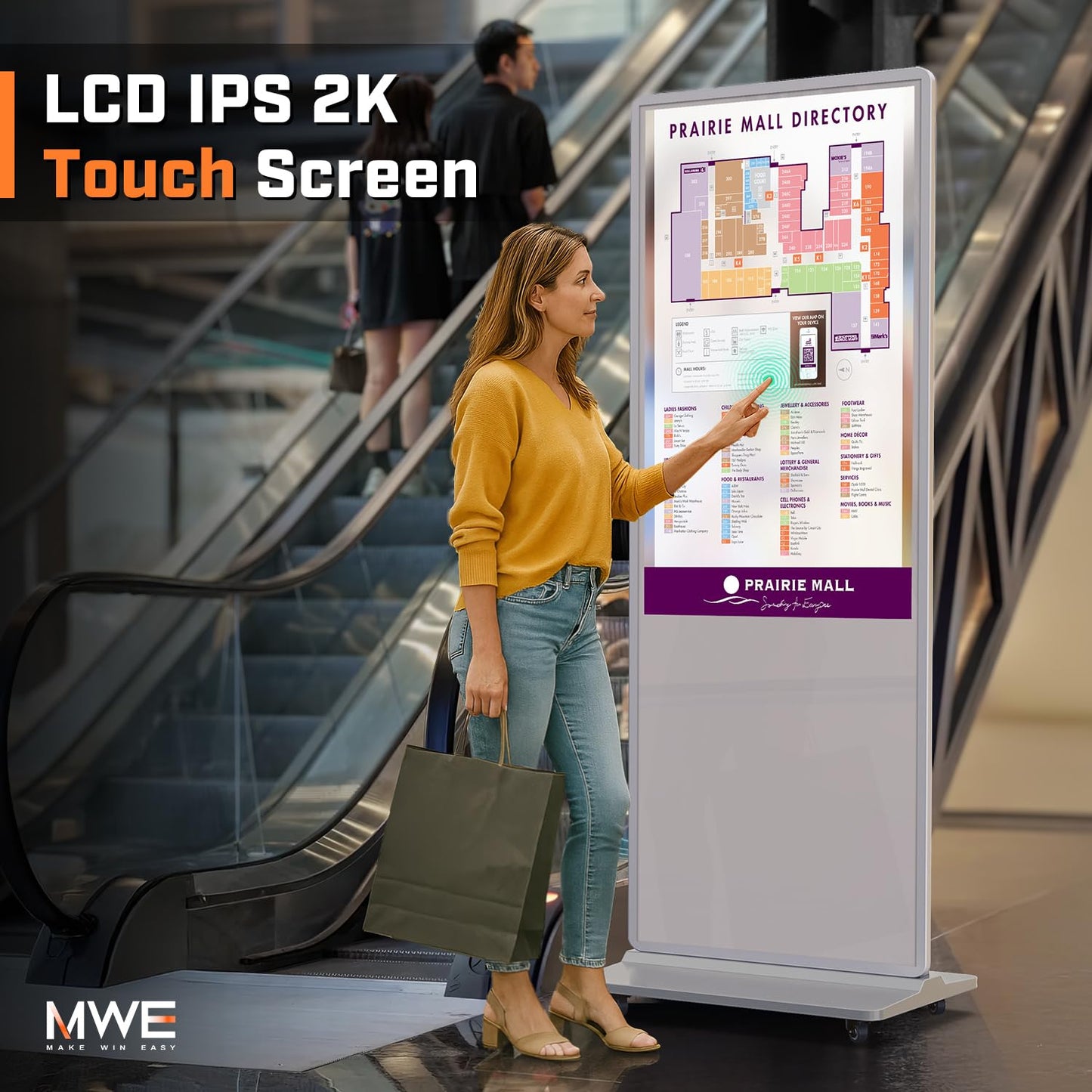 QIXZOCV MWE 43 Inch Digital Signage Touchscreen Kiosk LCD Screen Indoor Floor Standing Advertising Display Totem Interactive Display Poster Android System with Auto Media Player-White