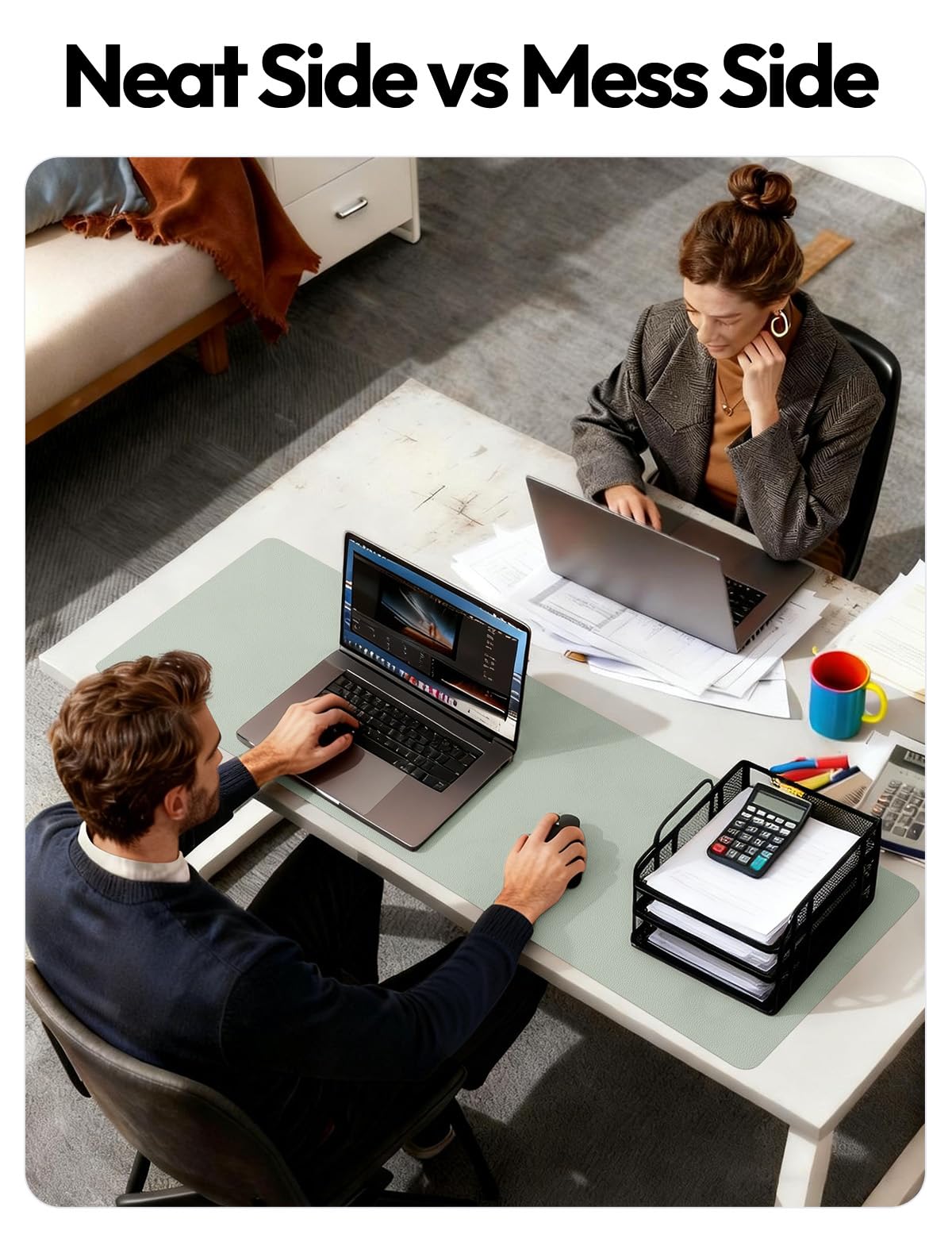 YSAGi Leather Desk Protector, Office Mat, Large Mouse Mat, Non-Slip PU Leather Blotter, Laptop Pad, Waterproof Writing Pad for Office and Home (Grayish Green, 31.5" x 15.8")