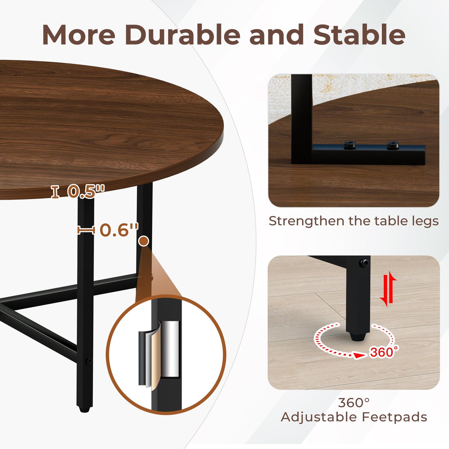 FAMIDGE Coffee Table, 23.6" Coffee Tables for Living Room, Round Coffee Table with Metal Frame, Floor Table for Sitting on The Floor, Home, Office, Dark Walnut