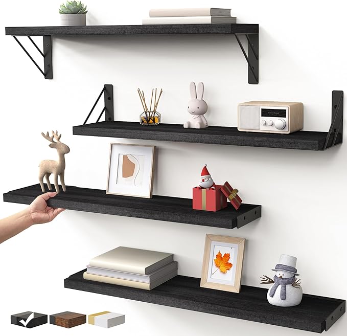 BAYKA Wall Mounted Floating Shelves, Wood Floating Wall Shelf