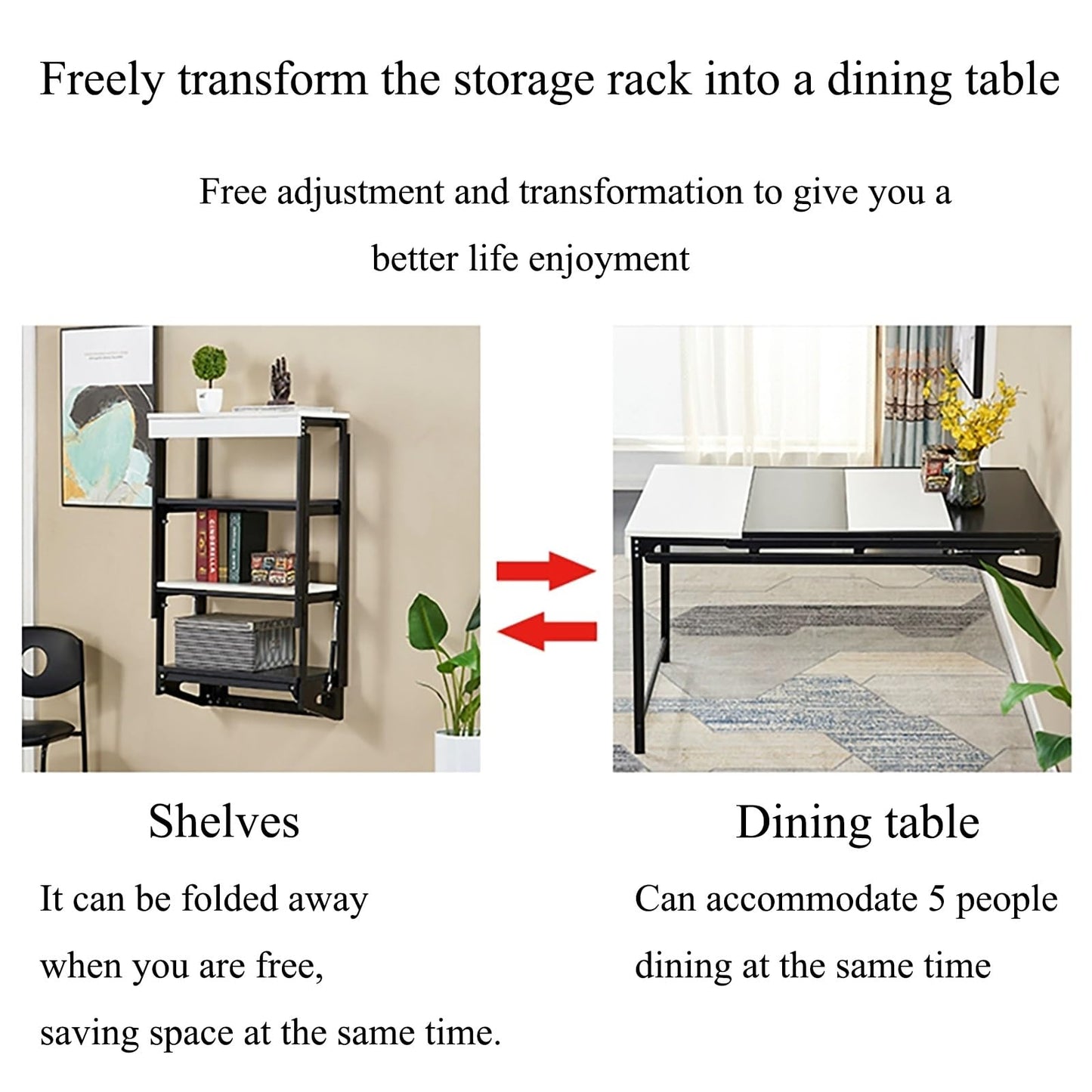 MSHOSAC Wall-Mounted Drop-Leaf Dining Table with Murphy Folding Shelf - Space Saving Multifunctional Workbench & Desk - Wall Mounted Storage Table for Dining
