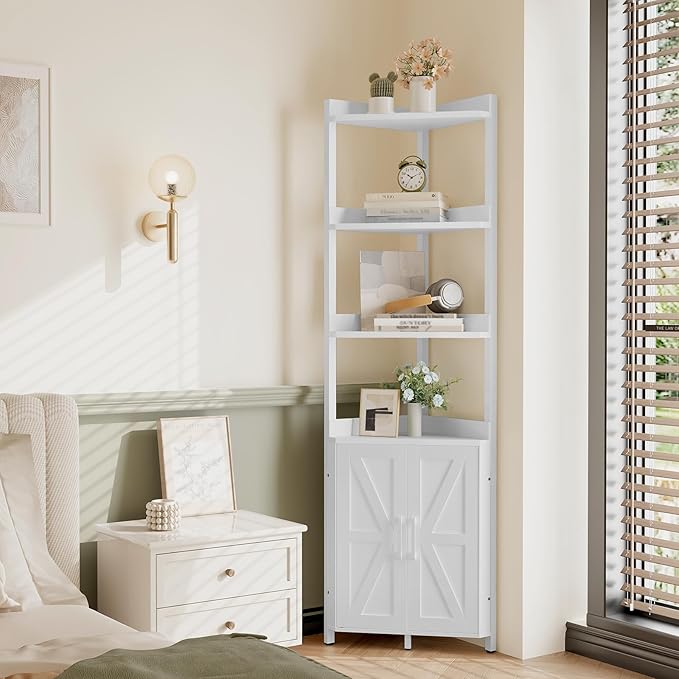 HOOBRO Corner Shelf with Storage, Tall Corner Cabinet, 5-Tier Bookshelf Stand