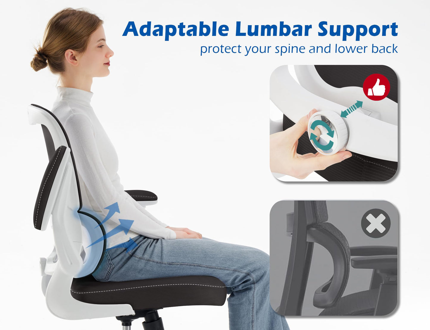 TRALT Ergonomic Office Chair - Desk Chair with Adjustable Lumbar Support Computer Chair - Mesh Comfy Chair with Flip-up Armrests - Gaming Chairs for Adults Home Office (PU Leather, Black White)