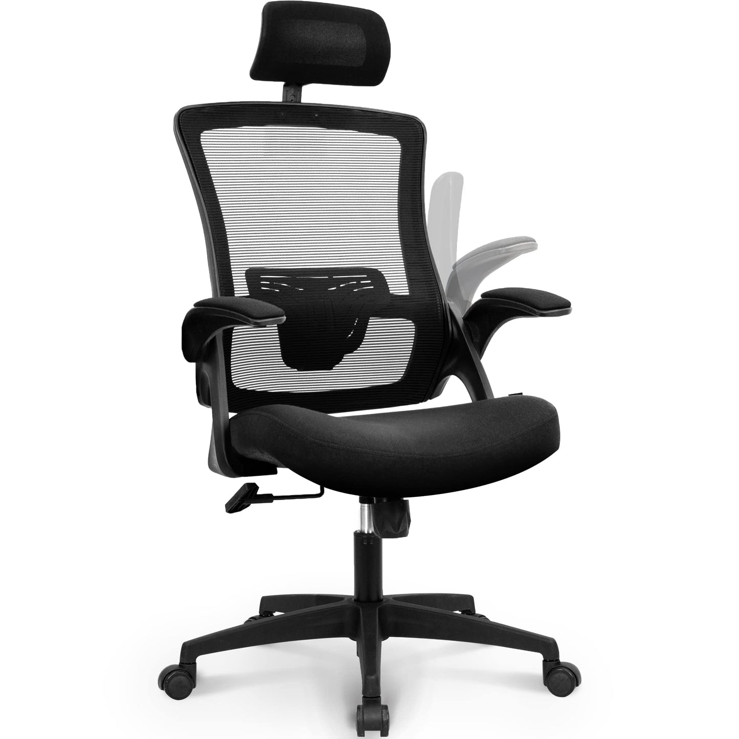 NEO Chair Office High Back Mesh Headrest Adjustable Height and Ergonomic Design Home Office Computer Desk Executive Lumbar Support Padded Flip-up Armrest Swivel Chair (Black)