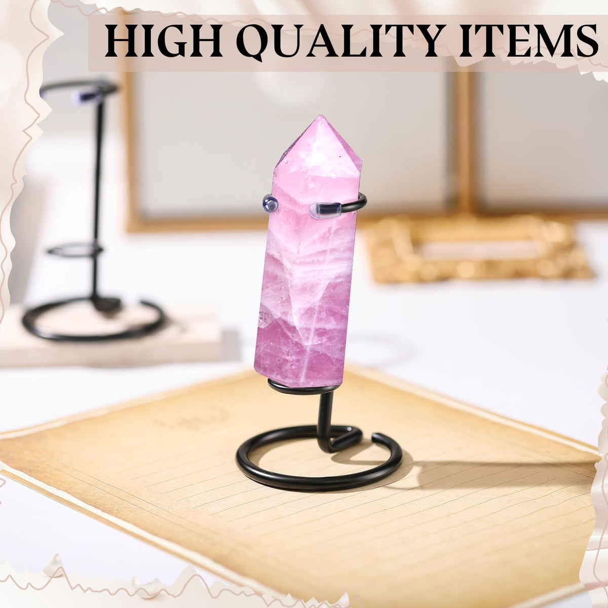 Yaocom 8 Pcs Crystal Wand Stand 2.4" L x 2.4" W x 3.74" H in Small Display Stand Metal Rock Wand Holder Iron Arms Display Holder for Small Gemstones Crystal Mineral Agate(Black)