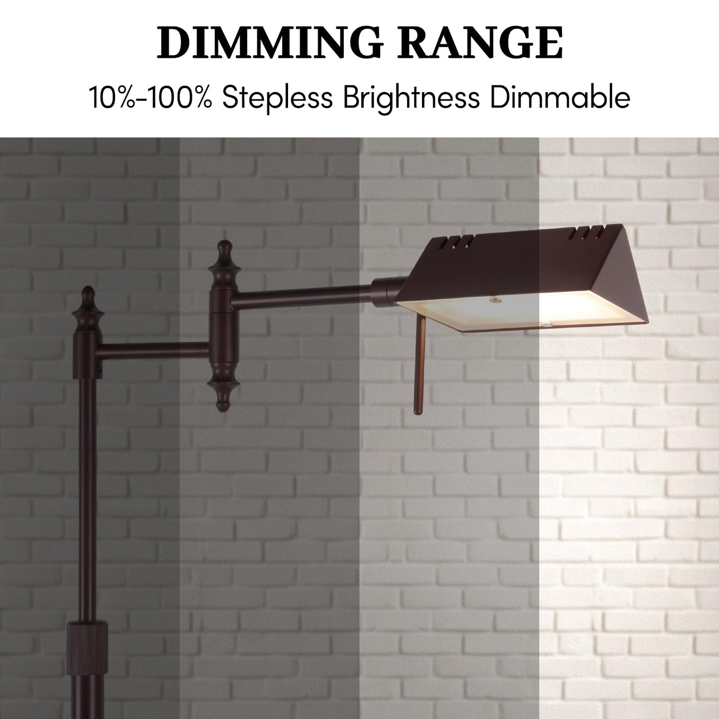 Dimmable Pharmacy Floor Lamp with Remote, 17W LED Reading Floor Lamp with 360°Swing Arm, 3 Color Temperature, Height Adjustable Standing Task Lamp for Living Room, Bedroom, Office, Oil-Rubbed Bronze