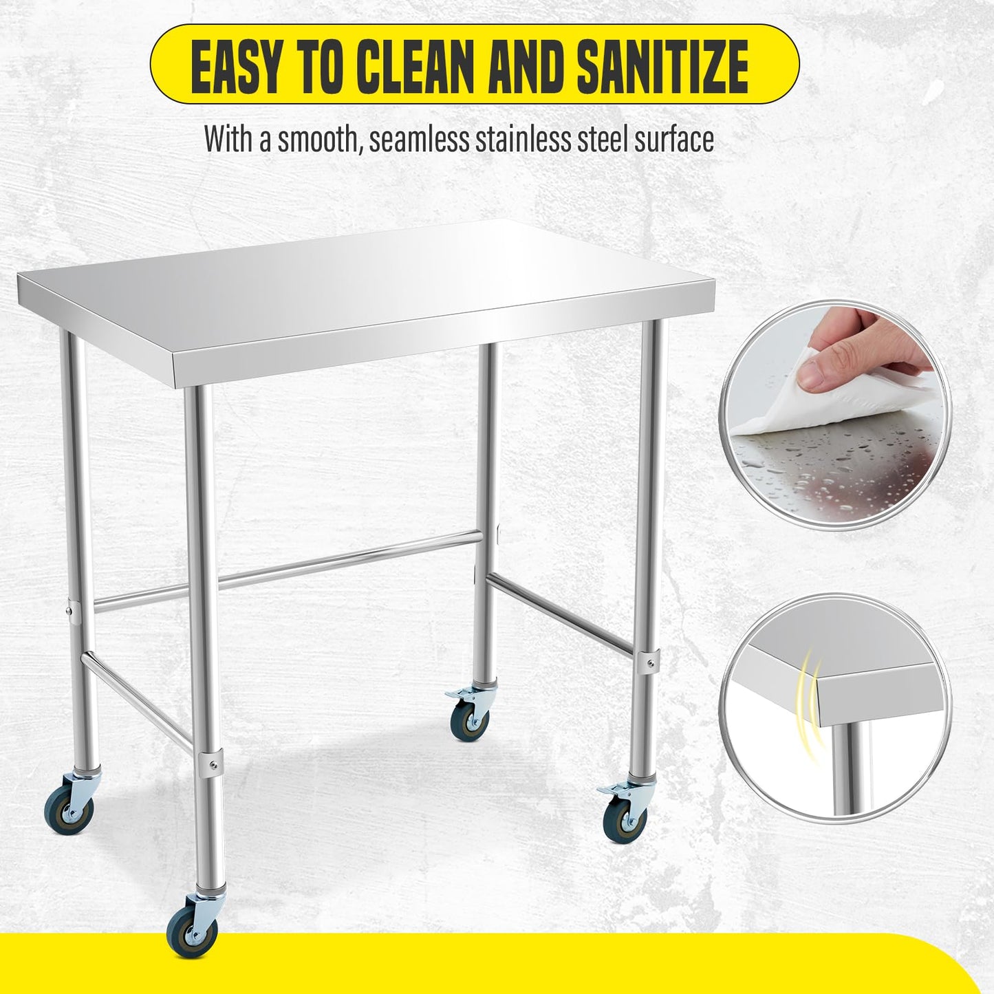 GarveeTech Stainless Steel Table Without Bottom Shelf 36x24 in with Wheels, Commercial Home Kitchen Prep Work Table with Open Base