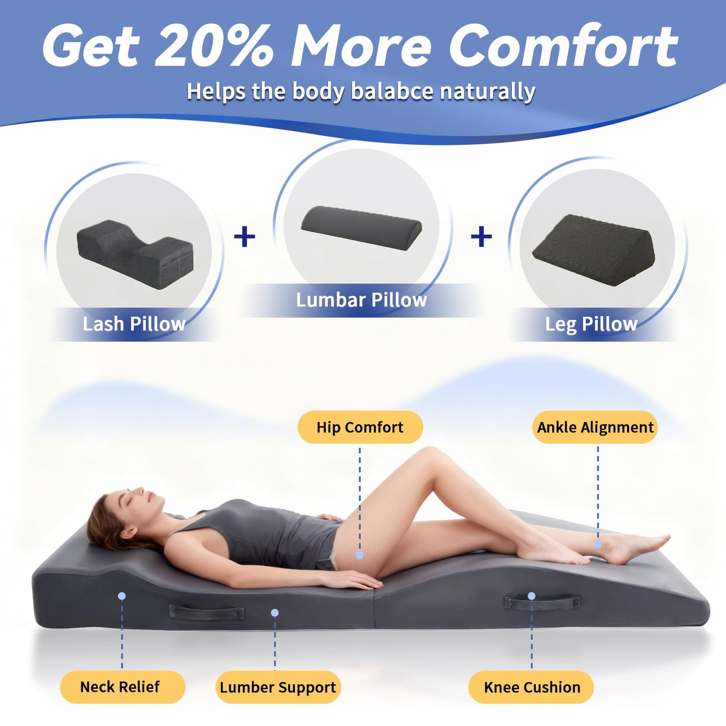Citybay Lash Bed Topper – Ergonomic Curvy Massage Table Foam Topper, Non-Slip Esthetician Bed Cushion with Removable Washable Cover for Salon, Waxing, Eyelash, Spa, Tattoo, Facial, 71"x28"x7" (Grey)
