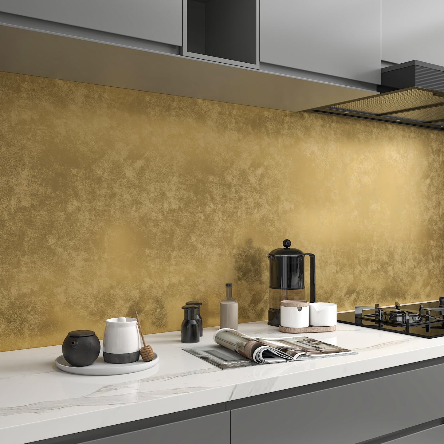 CHIHUT Bright Gold Metallic Wallpaper Peel and Stick Self Adhesive Luxury Removable Contact Paper for Accent Walls Furniture Cabinets Waterproof Vinyl Wrap Texture Gold Wallpaper for Bedroom 12"x100"