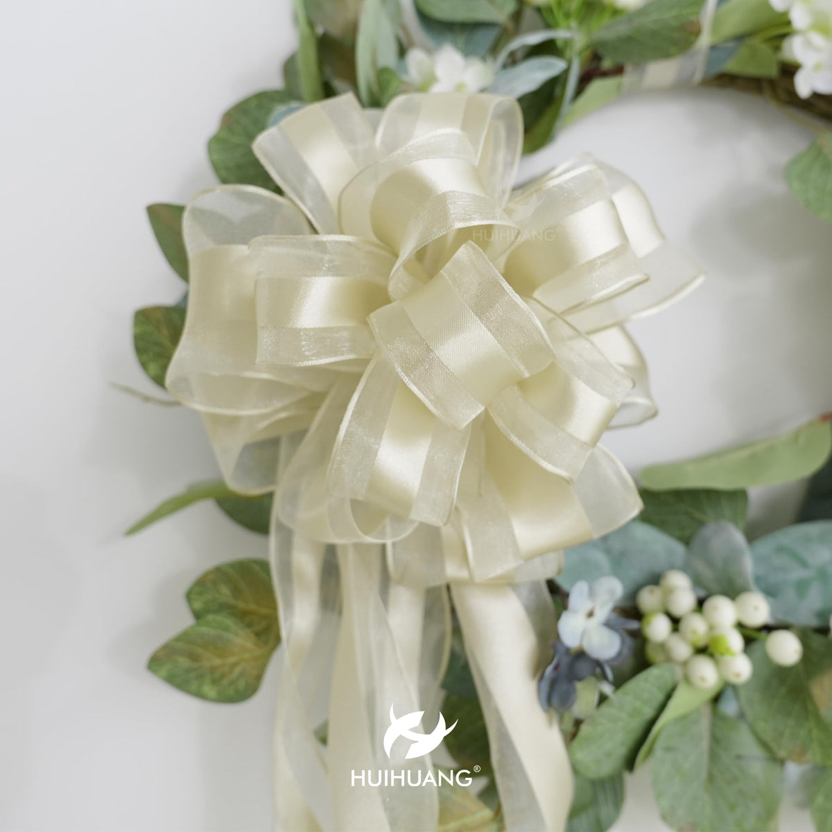 HUIHUANG Champagne Sheer Wired Ribbon with Satin Stripe 2.5 inch Champagne Christmas Tree Ribbon for Bows Making, Wreaths, Garland, Gift Wrapping, Bridal Shower Wedding Decor-Continous 10 Yards