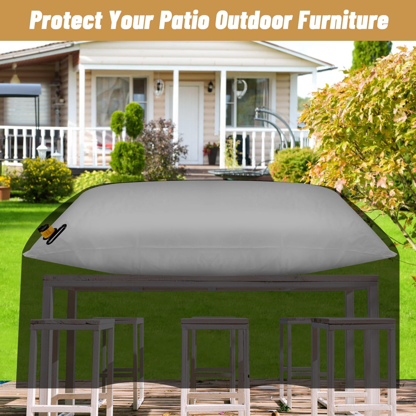 HolyMaji 87 × 39 Inch Patio Furniture Cover Airbag, Rectangle Inflatable Patio Table Cover Air Pillow Winterizing Kit, Outdoor Furniture Covers Waterproof Prevents Leaves, Water and Snow Pooling