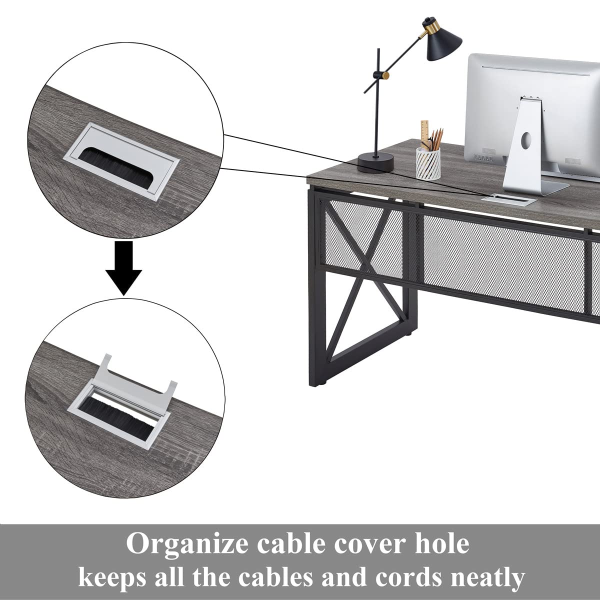 BON AUGURE Industrial Computer Desk, Rustic Wood Desks for Home Office, Sturdy Metal Writing Work Table (60 Inch, Dark Grey Oak)