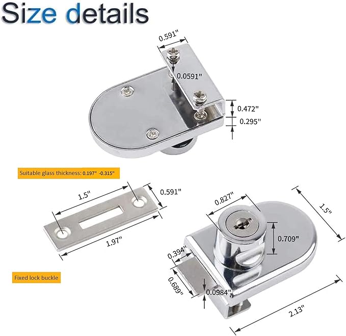 2Pcs Glass Cabinet Lock with Keys, Display Case Lock
