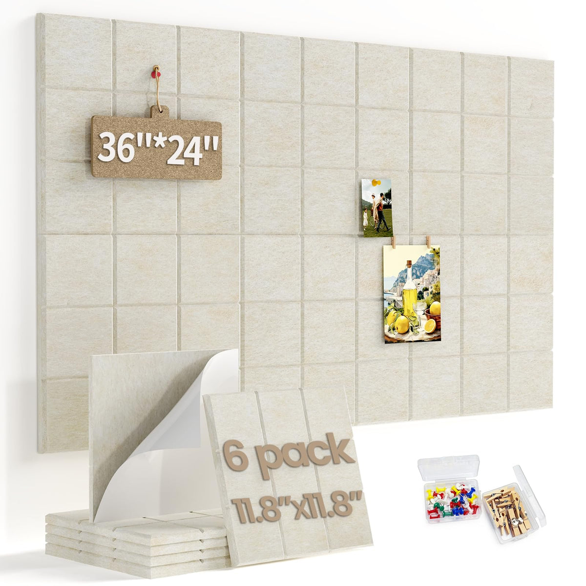 Large Felt Bulletin Board for Walls: 6-Pack Black Cork Board Alternative 11.8x11.8 Inch Peel and Stick Pin Board Wall Decor for Home Organization, Office Memo Board, Self-Adhesive Wall Tiles
