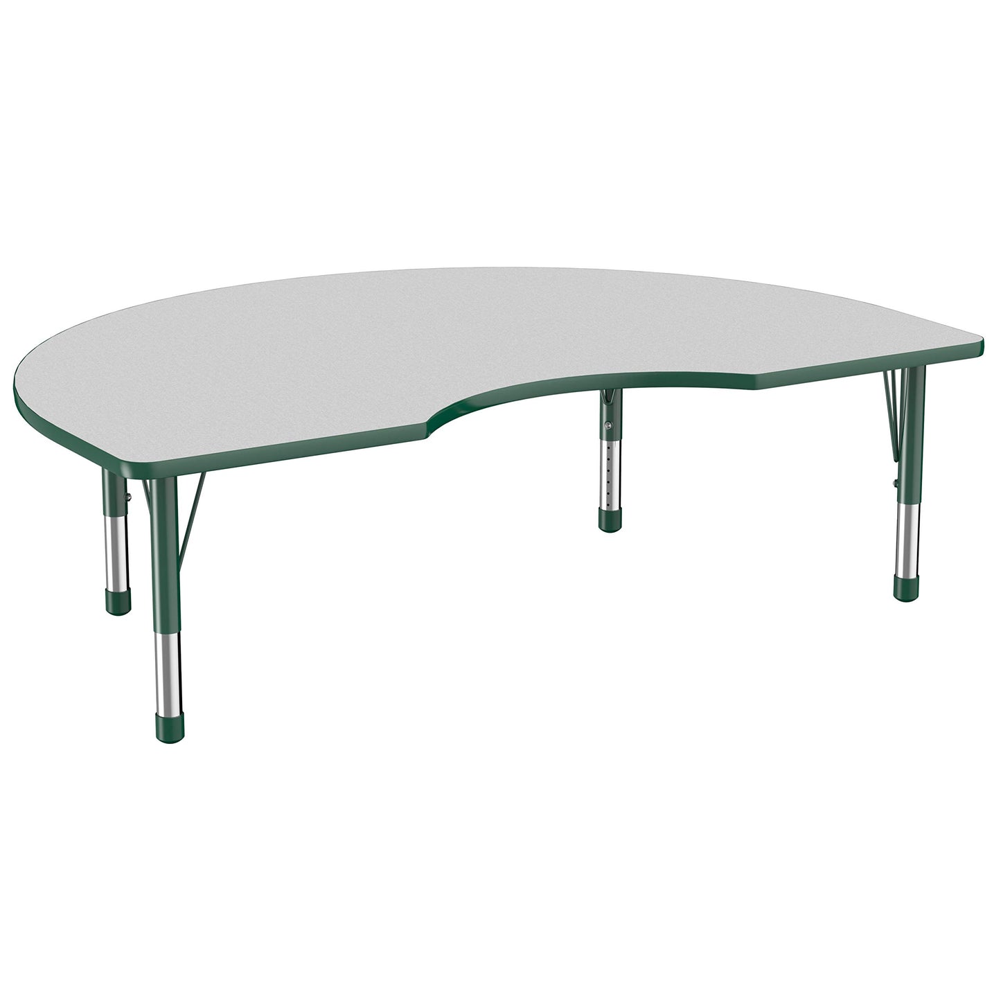 FDP Kidney Activity School and Classroom Kids Table (48 x 72 inch), Chunky Toddler Legs for Collaborative Seating Environments, Adjustable Height 15-24 inches - Gray Top and Green Edge