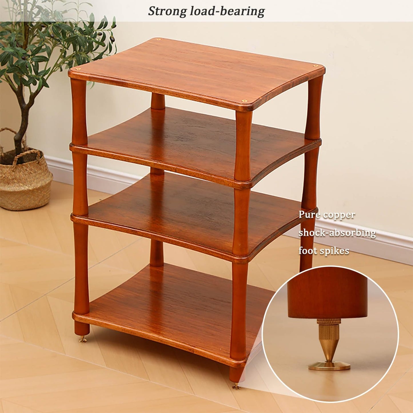 AV Media Stand, Solid Wood Audio Rack, Media Storage Shelf with Copper Shock-Absorbing Foot Nails, Stereo Rack Sound Tower, for Home, Office, Theater(Brown,3 Tier 60x48x64C