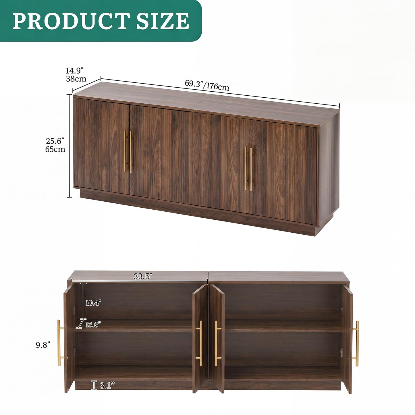 YITAHOME TV Stand for TVs up to 80 Inches, Media Console with 4 Fluted Doors, 70" Entertainment Center with Ample Storage for Living Room(Natural Oak)
