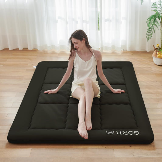 GORTUPI Queen Size Japanese Floor Futon Foldable Futon Mattress for Floor Tatami Mattress Portable Rollaway Bed for Guest Playmat for Kids Tatami Sleeping Pad Japanese Mattress for Adults Black A