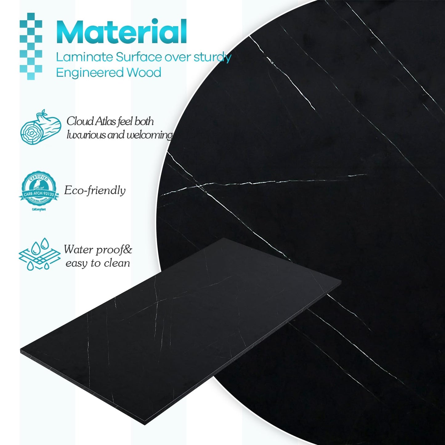 Kaboon Universal Tabletop 36 x20, Solid One-Piece Melamine Table Top, Double L-Desk Floating Desk DIY, Home and Office,Cloud Atlas/Black Marble