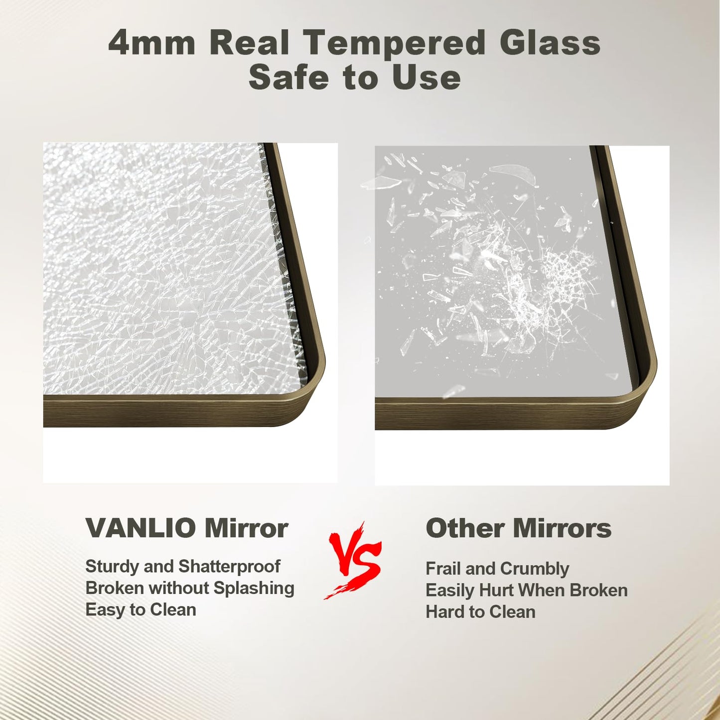 VANLIO 28x36 Inch Bronze Framed Bathroom Mirror, Brushed Bronze Metal Vanity Mirror, Rounded Bronze Rectangle Mirror, Tempered Glass, Anti-Rust, Shatterproof (Horizontal/Vertical)