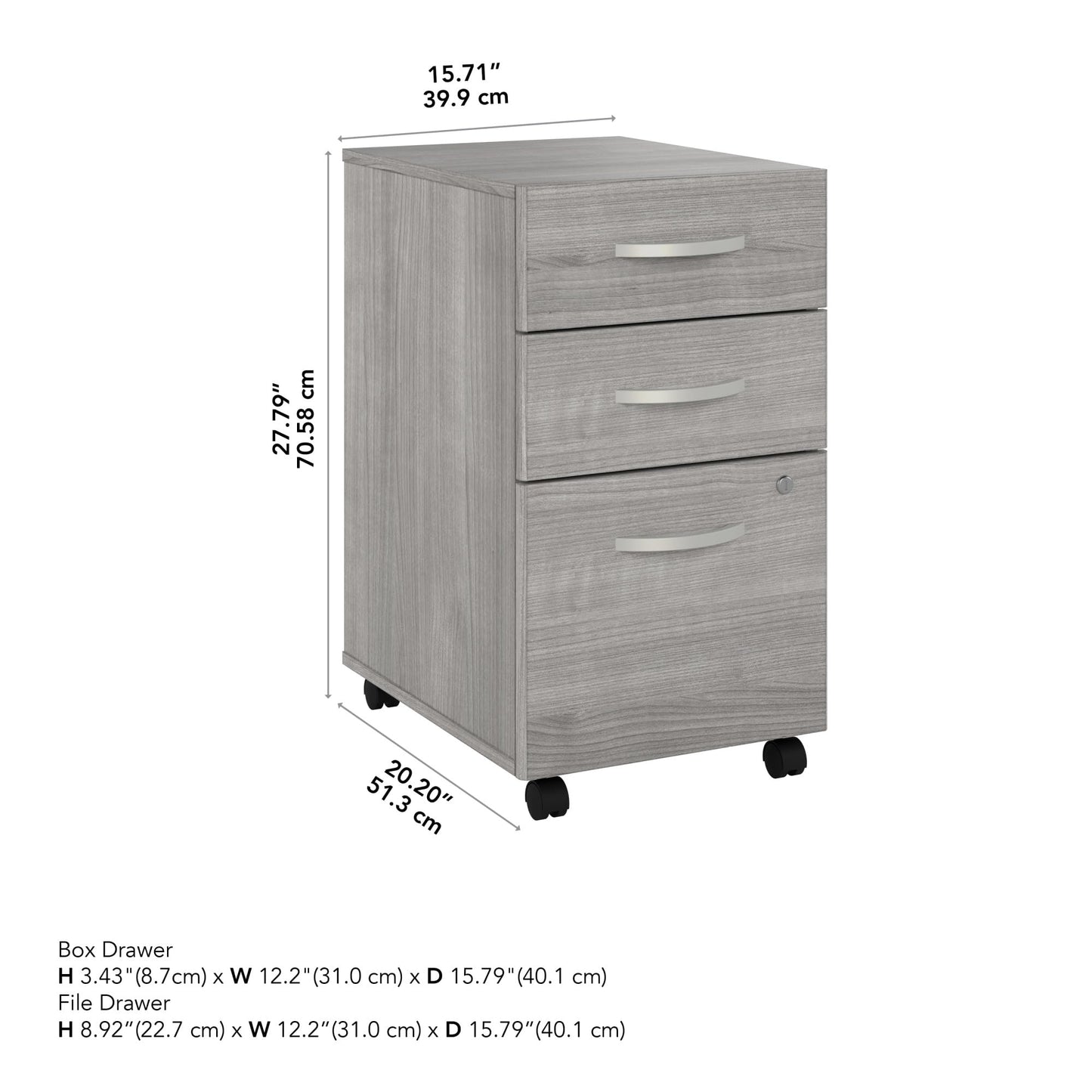 Bush Business Furniture Studio C 3 Drawer Mobile File Cabinet in Platinum Gray | Assembled Office Storage Unit for Home or Commercial Spaces