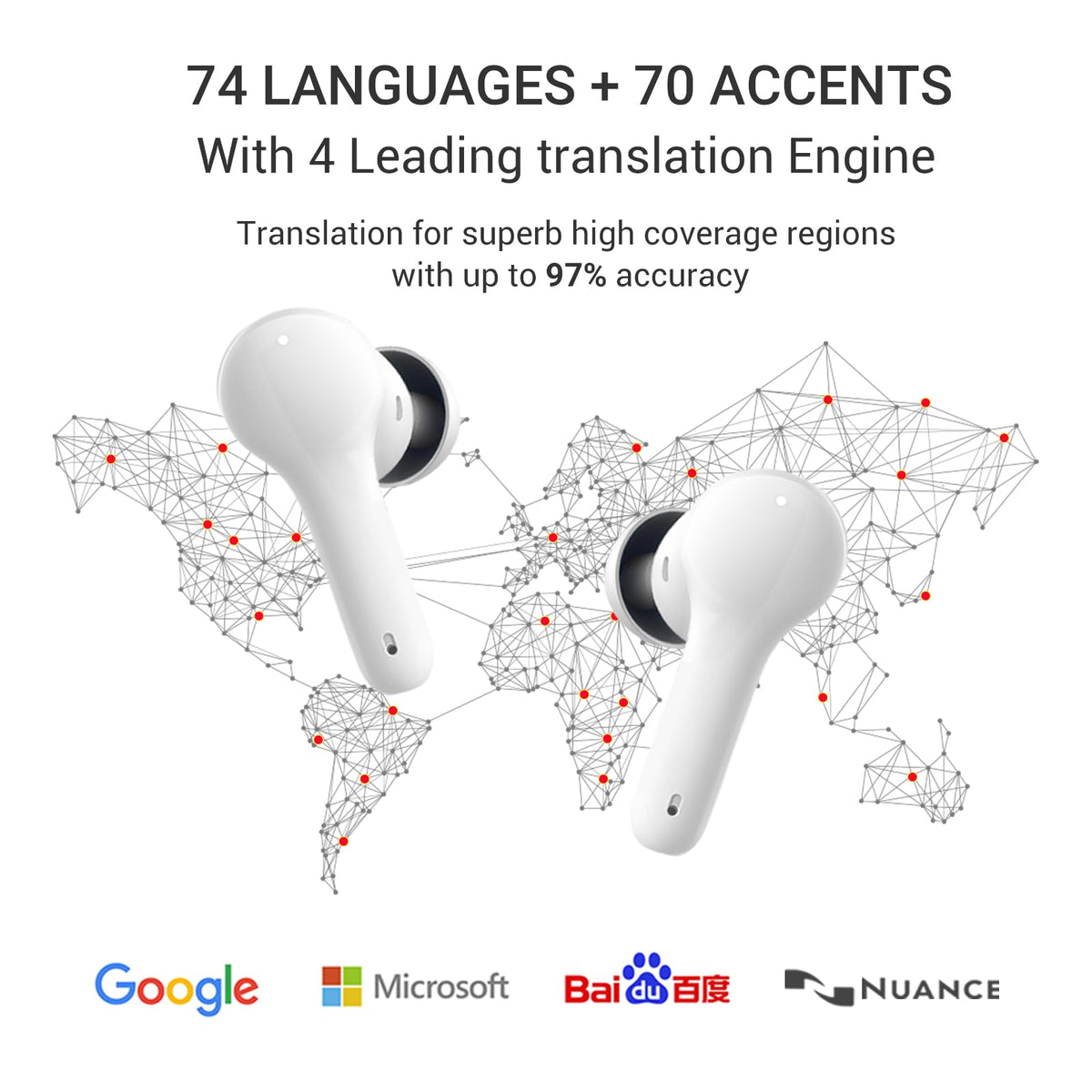 ANFIER M6 AI Offline Translation Earbuds Real Time 144 Languages Two-Way Translator Audifonos Traductores Inglés Español 3-in-1 Translate Headphones for Business Travel, No Subscription Needed (White)