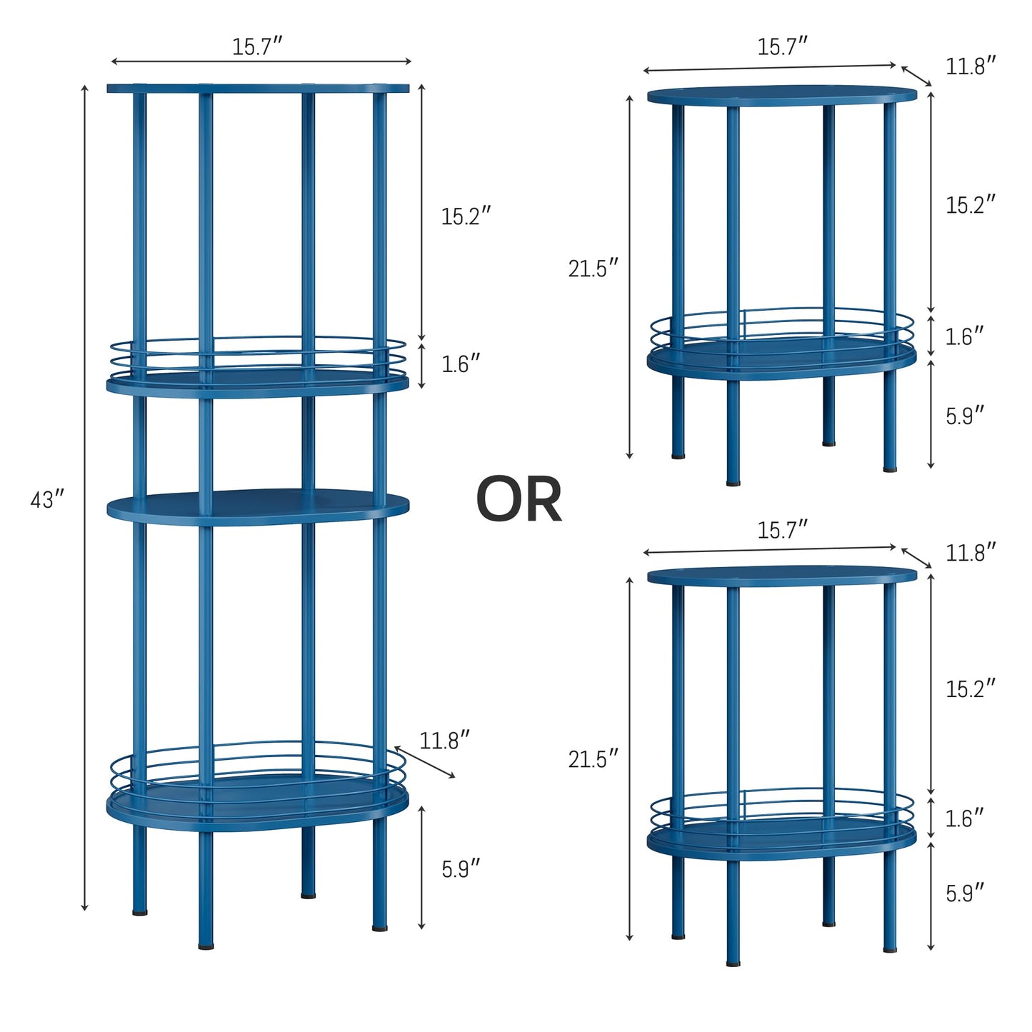 DGSANDGO Blue Oval Side Table,Side Tables Living Room,2-Tier Nightstand,Samll End Table for Small Space,Living Room,Bedroom, Nursery, (1PC,Blue)