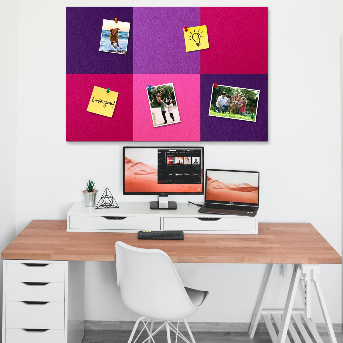 HULAVO Square Felt Cork Bulletin Board Tiles, Self Adhesive DIY Felt Pin Board for Wall 30" x 20" with 35 Pushpins for Office School Home Wall Decor Stickers Memos Photos Display (Gradual Purple)