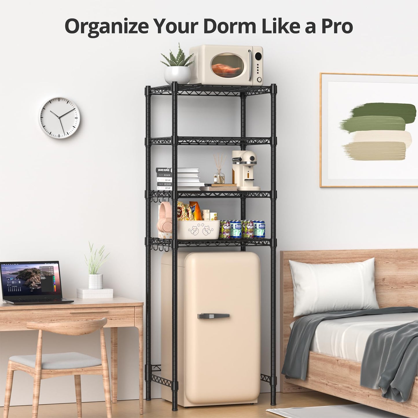Hodonas 4-Tier Mini Fridge Shelf, Heavy Duty Adjustable Storage Shelf, Ultimate Organizer Rack for Mini Fridge, Microwave & Appliances, Maximizes Space Saver in Dorm, Kitchen, Office & Garage, Black