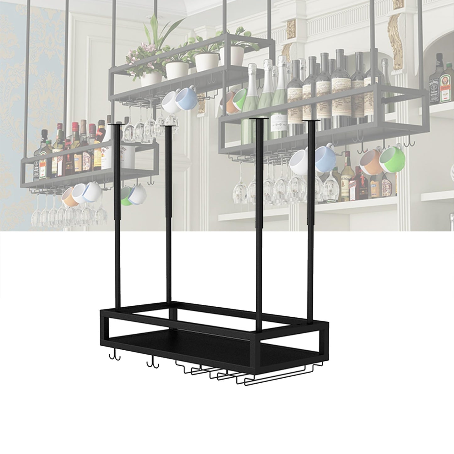 Bottle Rack Hanging Wine Rack Wall Mounted with Wine Glass Rack Floating Bar Shelves Liquor Bottle Display Shelf Mini Bar Wine Racks for Wine Bottles for Home Bar Dining Room Kitchen Cafe