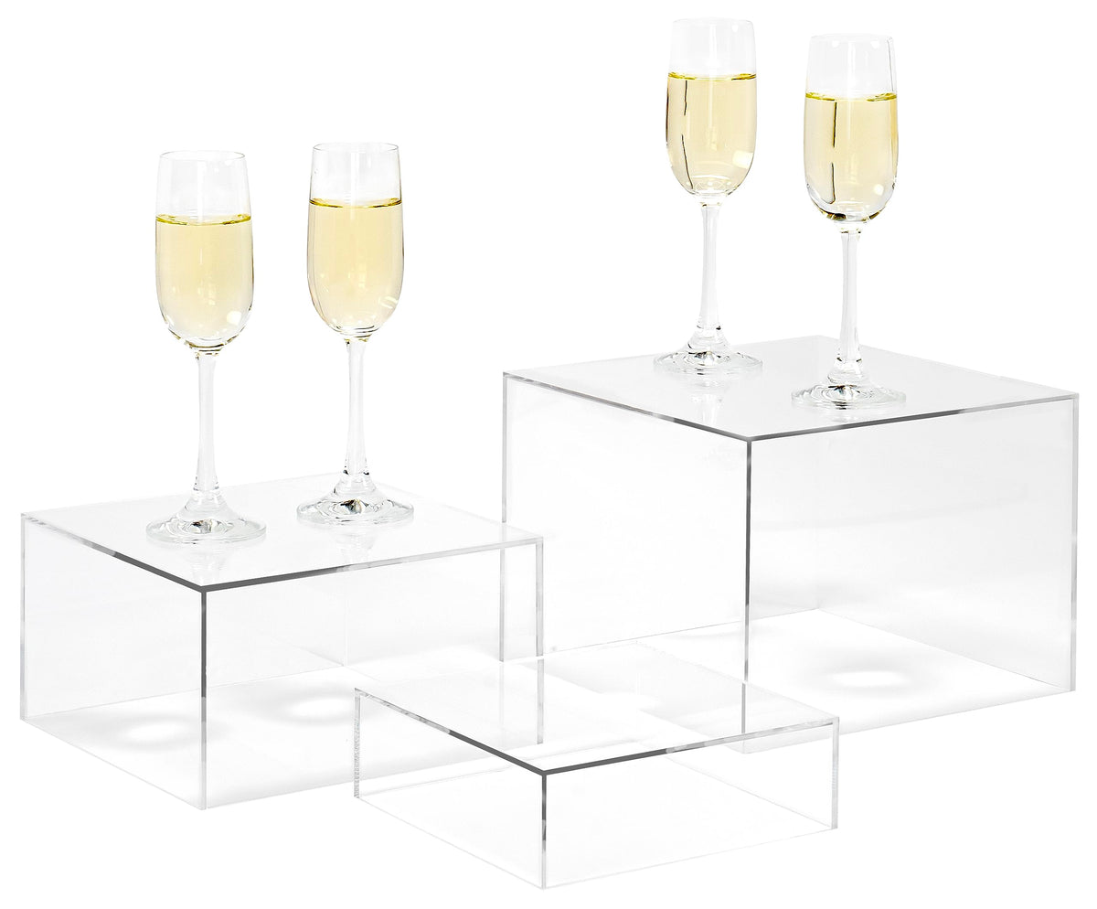 Red Co. Set of 3 Crystal Clear Acrylic Cube Display Nesting Risers with Hollow Bottoms, Transparent