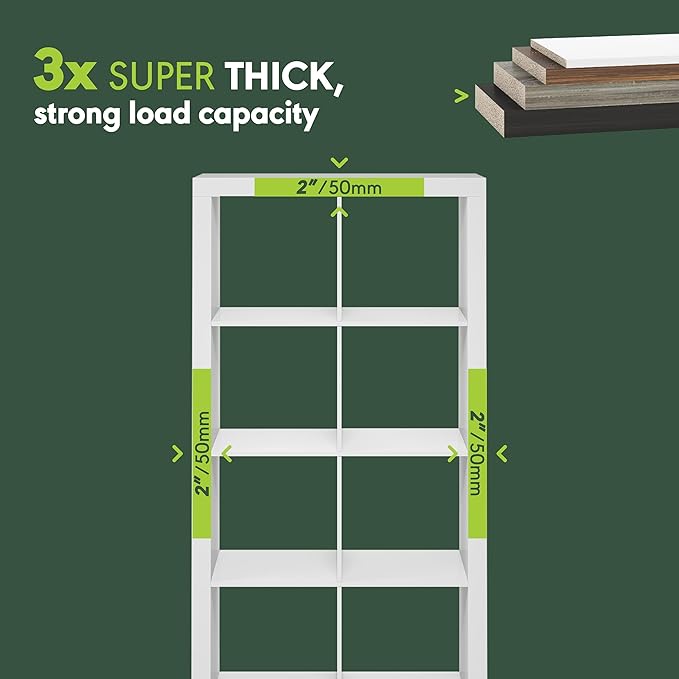 Furinno Cubicle Book Shelf, 8-Cube 2-Inch Super Thick Frame Bookshelf,