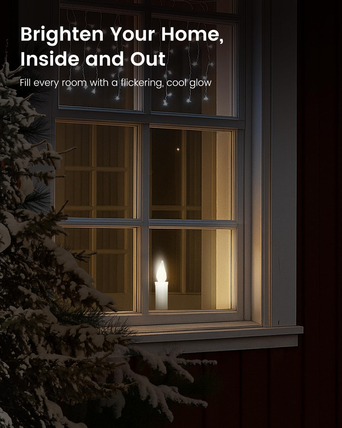SURAIELEC Battery Operated Christmas Window Candles, Dusk-to-Dawn Window Candle, Flickering Cool White LED Candles for Windows, 1.7‘’ Narrow Base for Windows, Mantels, Dining Tables, Black, 4-Pack