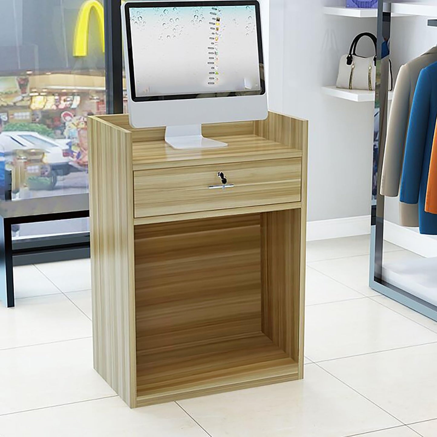 Reception Desk for Spaces with Lockable Drawer, Compact Office Counter Desk Counter Modern Front Lockable Drawers,Front Receptionist Desk, Wooden Front Desk, Front Counter Desk with Lockable
