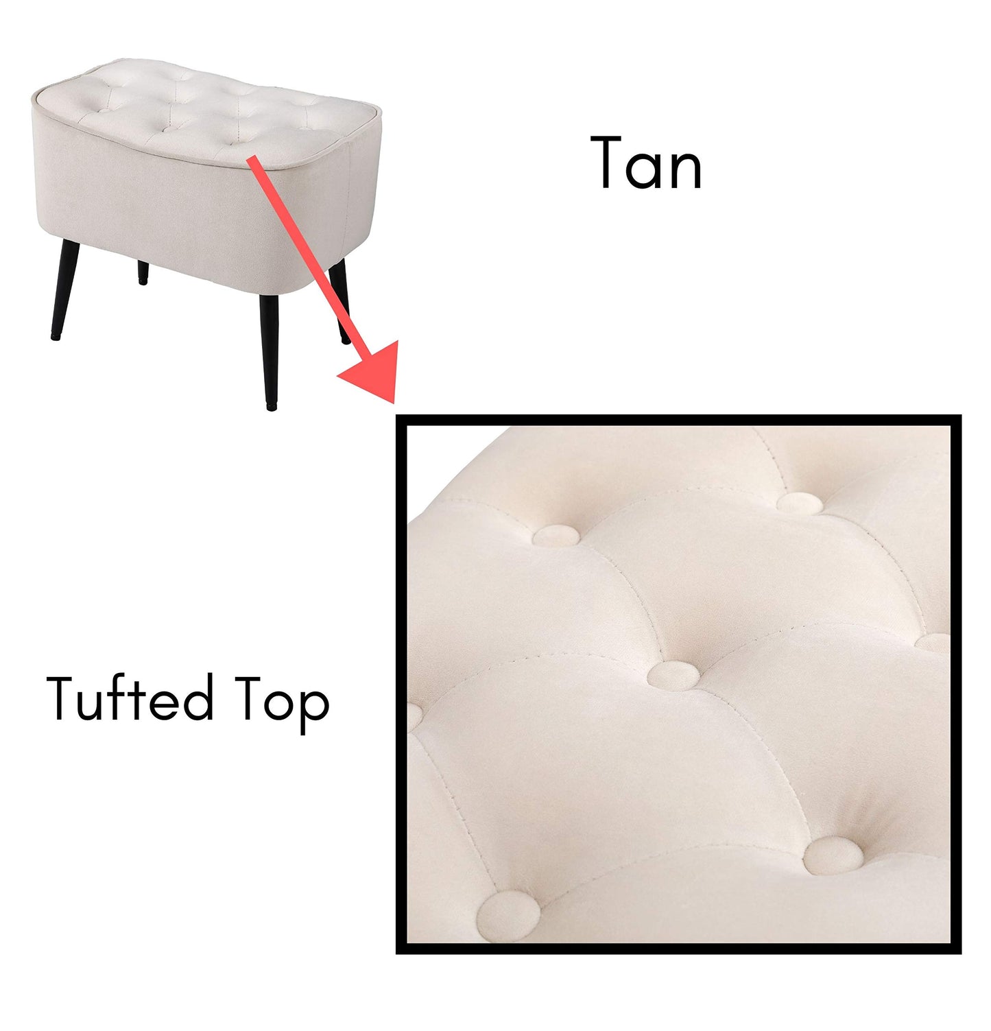 BIRDROCK HOME Tufted Curve Ottoman Velvet Foot Stool - Modern Upholstered Padded Footrest for Living Room or Bedroom - Small Cushioned Accent Chair for Couch, Sofa, or Extra Seating (Tan)